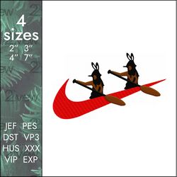 nike canoe embroidery design, indians sail on a boat swoosh logo, 4 sizes