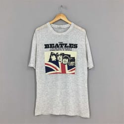 vintage the beatles band shirt gray mens large 90's the beatles line up john lennon ringo pop music beatles concert tshi