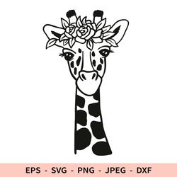 Giraffe Svg Cute Floral Animal Portrait Dxf African Animal with Wreath File for Cricut