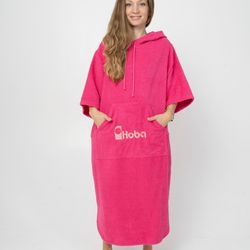 Surf Beach Poncho with Sleeves, Pink Hooded Terry Towel, Swimming Robe Women,  pool poncho