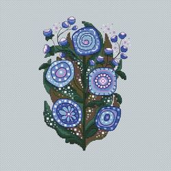 Blue flowers cross stitch pattern Primitive flowers Folk flowers Counted cross stitch Floral style PDF pattern