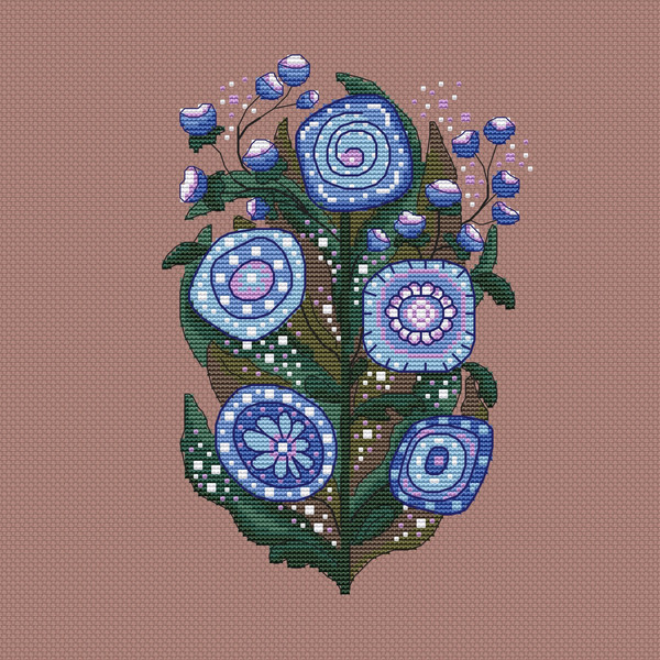 blue flowers cross stitch pattern