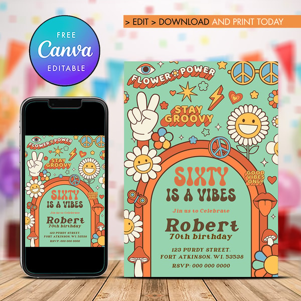 Groovy Invitation Editable Groovy Birthday Invitation, ANY AGE Groovy Style Bi - Inspire ...
