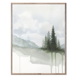 Evergreen Trees Art Pine Trees Print Watercolor Painting Christmas Tree Abstract Landscape Art Sage Green Wall Art