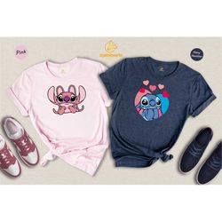 her stitch and his angel shirt, angel stitch couple tee, valentine shirt, husband and wife tshirt, valentines day gift