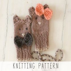 KNITTING PATTERN baby mitts x Newborn fingerless mittens knit pattern x New baby gift x Knit bear, mouse x Easy knitting