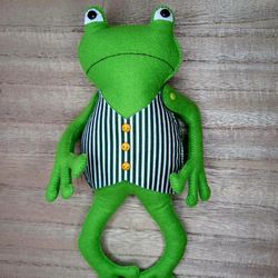 Mr. Frog, Frog Gentleman, Green Toad Toy, Toad, Felt Frog, Felt Toy