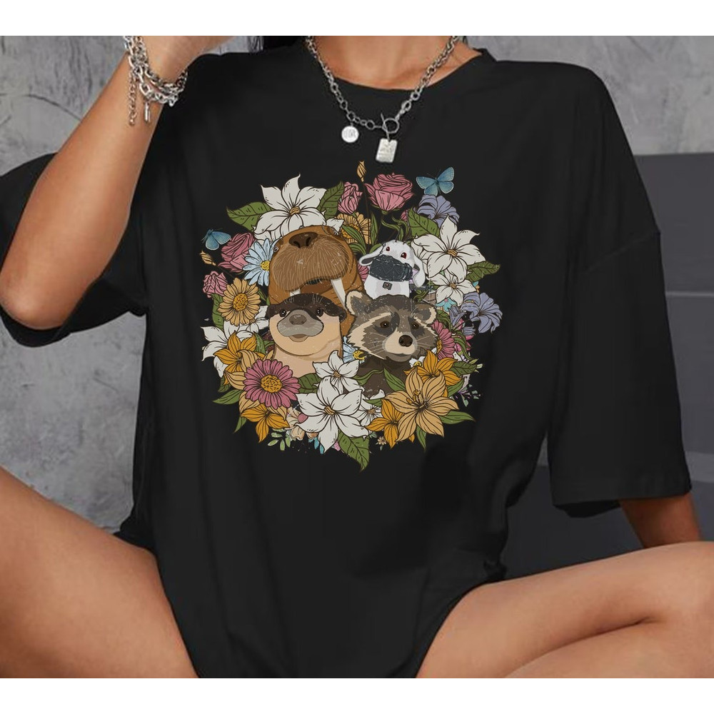 Floral Rocket And Friends Shirt, Guardians Of The Galaxy Vol.3 Shirt, Marvels Movie Shirt, Rocket, Lylla, Floor, Teefs