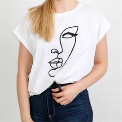 abstract face t shirt, crew neck t-shirt, modern, women's clothing