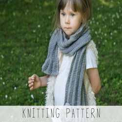 KNITTING PATTERN easy reversible scarf x Kids scarf knit pattern x Beginner scarf pattern x Knit kids cowl x Girls scarf