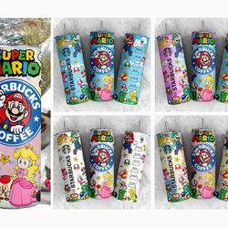 Mario Tumbler Skinny Wrap 20oz, Birthday Boy Tumbler, Cartoon Game Cup Design Png, Bundle 4 Designs, Kids Toy Gifts