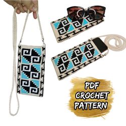 Crochet Phone bag pattern, Tapestry Crochet Pattern, Wayuu crocheted phone bag, Crossbody knitting phone case