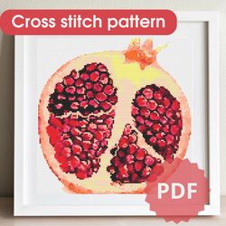 Cross stitch pattern Pomegranate, cross stitch chart PDF, cross stitch DMC color, cross stitch pattern fruits