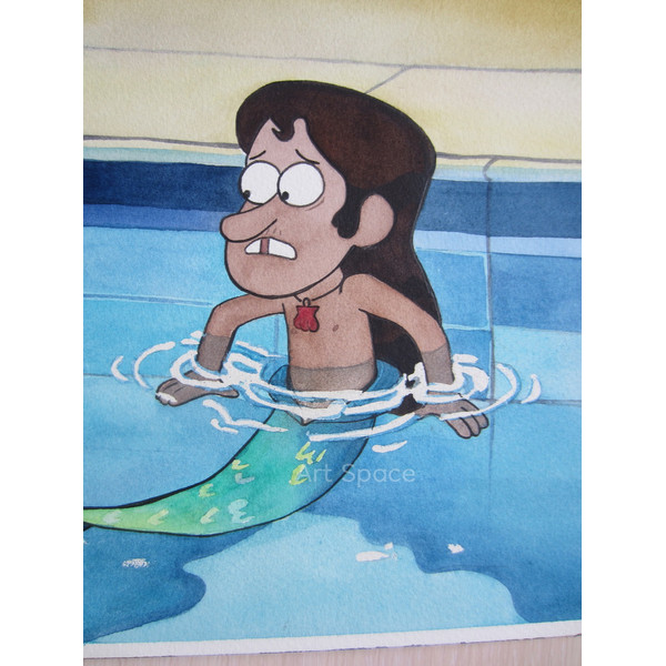 Gravity Falls-Mable Pines-Mermando-teenagers-children-cartoon, watercolor-water painting-pool-3.jpg