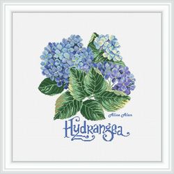 Cross stitch pattern bouquet blue Hydrangea flowers nature floral botany garden counted crossstitch pattern Download PDF
