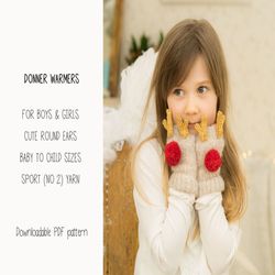 knitting pattern christmas x fingerless wrist warmers knit pattern x kids mittens x diy christmas gift x reindeer