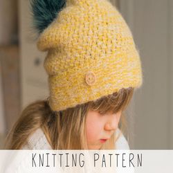 KNITTING PATTERN slouch winter hat x Girls winter hat pattern x Slouch hat knit Instant x PDF Digital Download x Toque