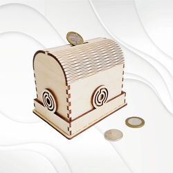 Piggy bank coin box, svg dxf design  laser cutting. Laser cut pattern, vector template.