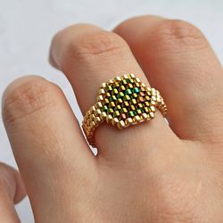 PDF tutorial beaded Signet Ring | Bead peyote ring |  Bead ring pattern | Bead Modern ring