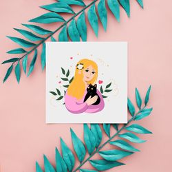 illustration of a blonde with a black cat