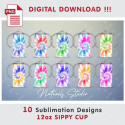 10 TIE-DYE Sublimation Designs - Seamless Sublimation Patterns - 12oz SIPPY CUP - Full Cup Wrap