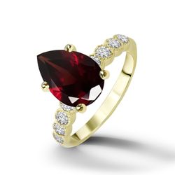 Red Garnet Ring - January Birthstone - Statement Ring - Gold Ring - Engagement Ring - Teardrop Ring - Cocktail Ring
