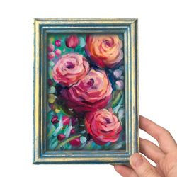 Peonies Painting Art Floral Pink Original Oil Bouquet Flowers