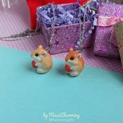 hamster red and white necklace on chain for girl