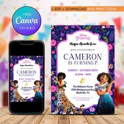 encanto birthday invitation, mirabel madrigal birthday invitation canva editable instant download