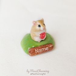 tiny hamster statue on the basement with custom name Tan and white color of hamsters hair
