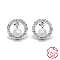 Genuine 925 Sterling Silver Shell Pearl Stud Earrings for Women Cubic Zirconia Earrings Fashion Jewelry Gift 1001