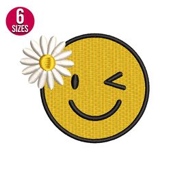 Smiley Face with daisy flower embroidery design, Machine embroidery design, Instant Download