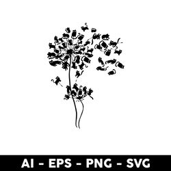 black cat dandelion flower svg, flower svg, black cat svg, cat svg, animal svg - digital file