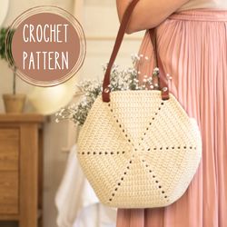 Crochet Bag Pattern PDF, Hexagon bag DIY, Beach Bag, Shopping bag, Shoulder bag, boho handbag, reusable grocery bag
