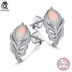 Natural Opal Feather Earring Studs 925 Sterling Silver