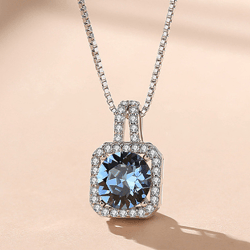Blue Crystal Necklace for Women 925 Silver Pendant Necklace Female Exquisite Romantic Fine Jewelry Necklace