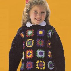 Vintage Crochet Pattern 274 Girls Shool-Days Sweater Granny Squares