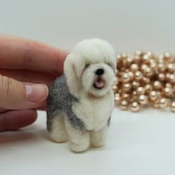 Miniature needle felted old English sheepdog, pet portrait, dog portrait