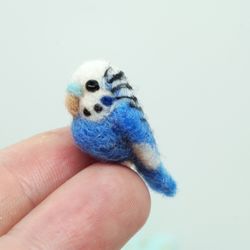 Tiny needle felted blue budgie