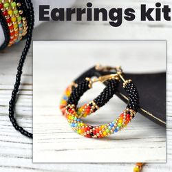 Colorful earrings kit, Diy kits for adults, Jewelry making kit, Hoop earrings kit, Beaded earrings kit, Seed bead kits