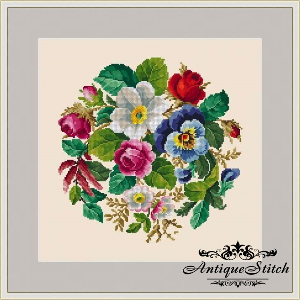 berlin woolwork pattern round bouquet