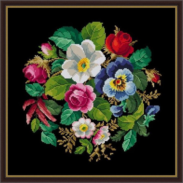 Vintage-cross-stitch-pattern-berlin-woolwork-flowers