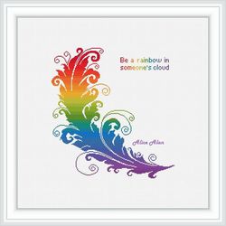 Cross stitch pattern Bird Feather silhouette curls rainbow quote abstract colorful birds counted crossstitch pattern PDF