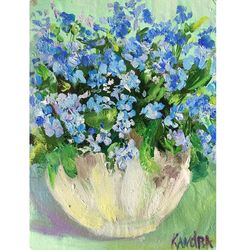 Bluebonnet Original Art Forget me nots Oil Painting Floral Artwork by OlivKan Art