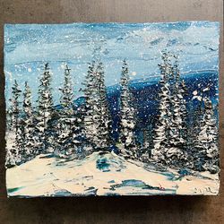 Landscape Oil Painting Snow Winter Snowy Trees Texture 3D Palette knife