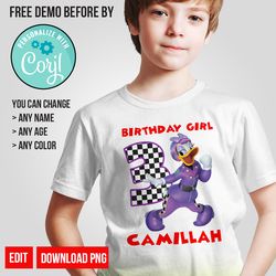 personalize daisy duck racer birthday shirt png digital instant download