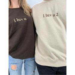 i luv u 2 couples matching unisex crew neck sweatshirt with sleeve initials