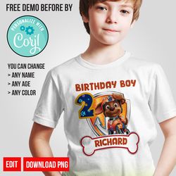 personalize zuma paw patrol birthday shirt digital instant download