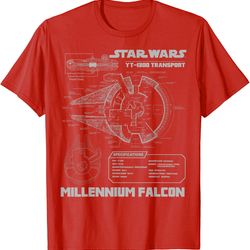 star wars millennium falcon grey schematics t-shirt c2