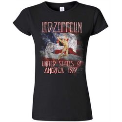 Ladies Color Led Zeppelin Tour 1977 Jimmy Page Official Tee T-shirt Womens Girls